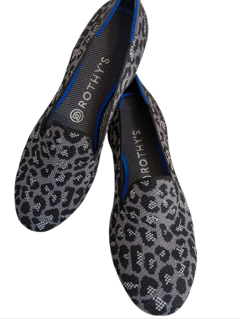 Rothy's “The Loafer” Smoke Spot Knit Flats Black Gray Leopard Print..Size 9